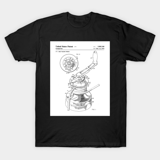 Sailing Winch Patent - Sailor Lake House Decor Art - White T-Shirt by patentpress